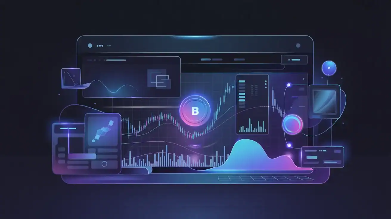 Digital illustration of a Hyperliquid cryptocurrency trading dashboard displaying various charts, HYPE graphs, and buy analytics on a sleek dark background.