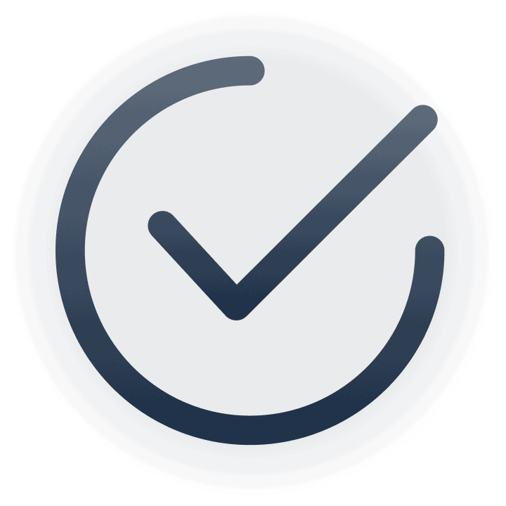 A bold dark check mark inside an incomplete circle on a light gray background, perfect for highlighting achievements in an online course or signaling progress for crypto trading beginners.