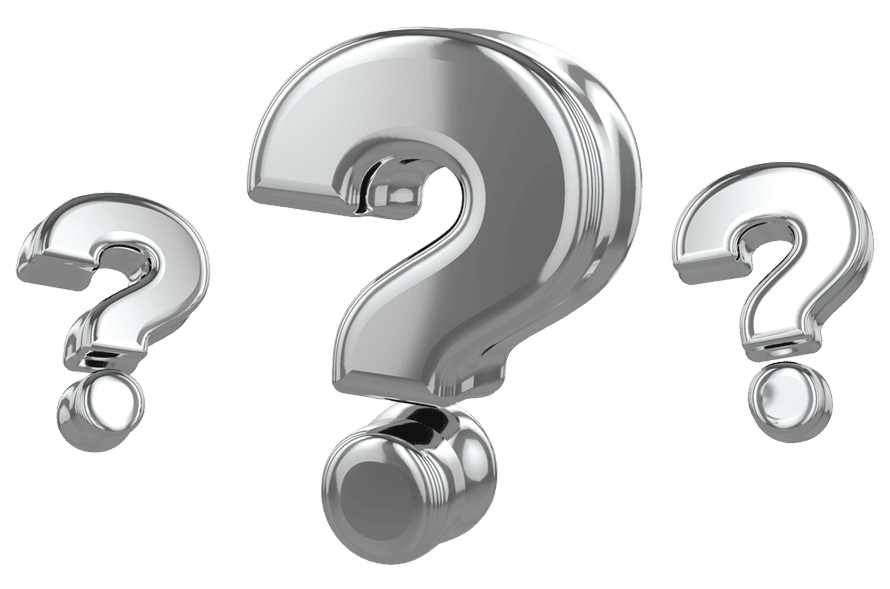 Three shiny metallic question marks are displayed against a plain white background.