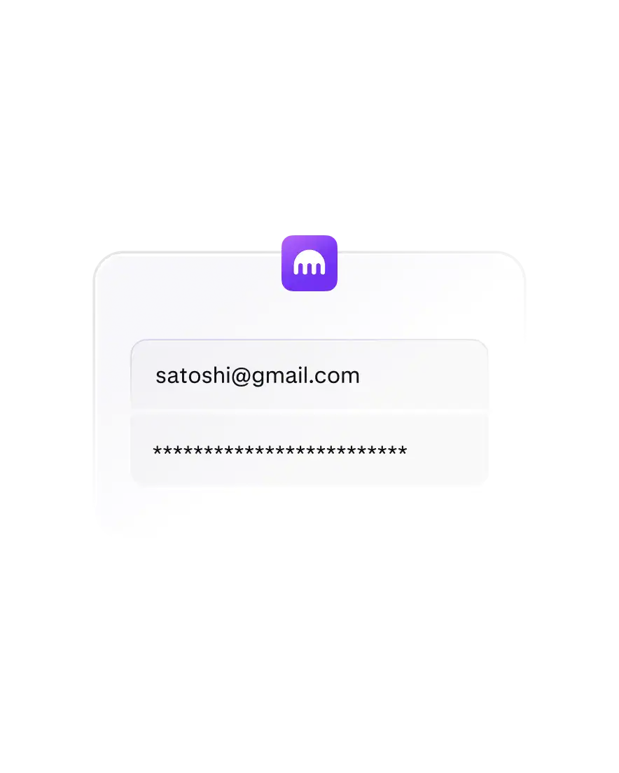 A login form displaying the email satoshi@gmail.com in the username field and a masked password field below, designed for accessing crypto trading and financial tools.