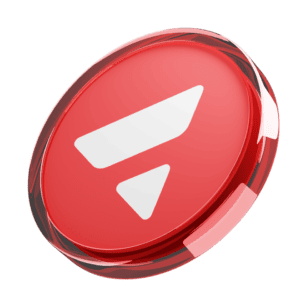 A red, glossy, round token with a white geometric logo—perfect for those looking to Buy Avalanche or learn How to Buy Avalanche. The design features a wide arrow shape above a smaller triangle.