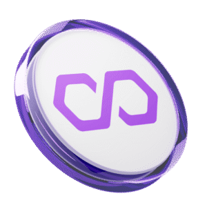 A 3D-rendered coin featuring the Polygon (MATIC) cryptocurrency logo in purple on a white background, with a translucent purple rim—perfect for those looking to learn how to buy Polygon or visually explore its digital identity.