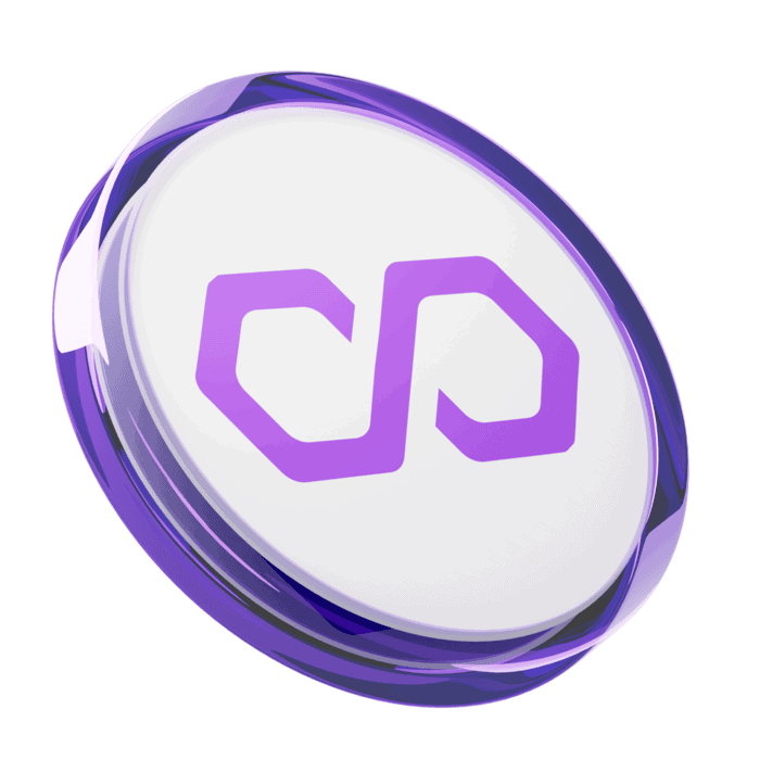 A 3D-rendered coin featuring the Polygon (MATIC) cryptocurrency logo in purple on a white background, with a translucent purple rim—perfect for those looking to learn how to buy Polygon or visually explore its digital identity.