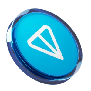 A blue circular token with a white paper plane symbol in the center, resembling the Telegram Open Network (TON) cryptocurrency logo.